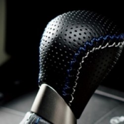 Lexus Punching Leather Shift Knob W/ Shift Knob Boot Cover (Blue and Orange Stitching)
